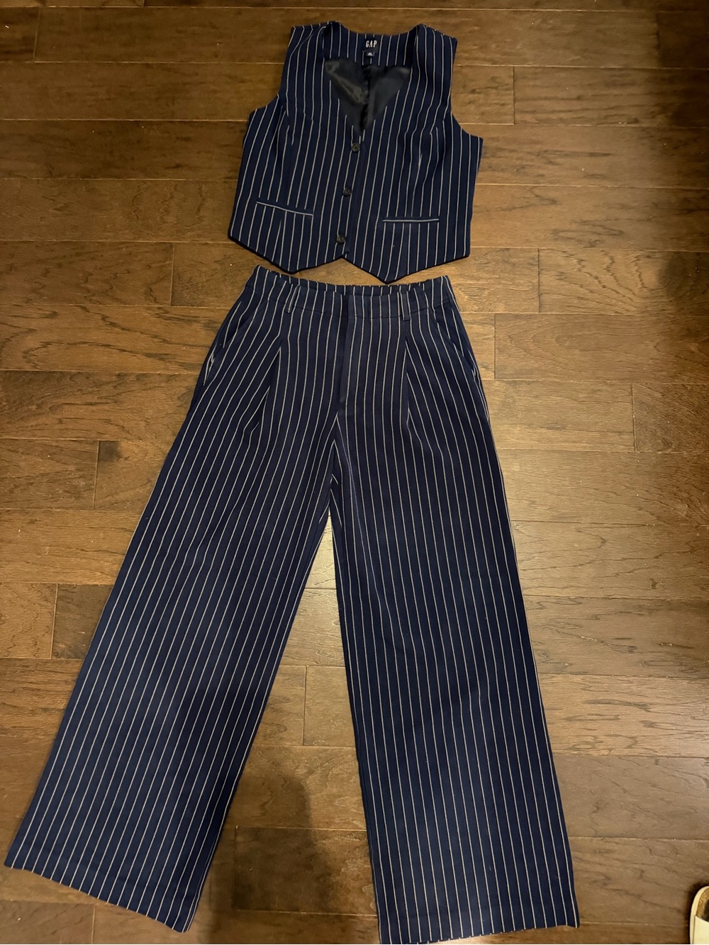 GAP Navy Pinstripe Vest & Wide Leg Pants Matching Suit Set XS / 2